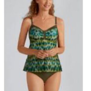 Amoena Jakarta Bikini Set Tankini Top Bikini Bottom Green size 8 cup‎ C NWT
